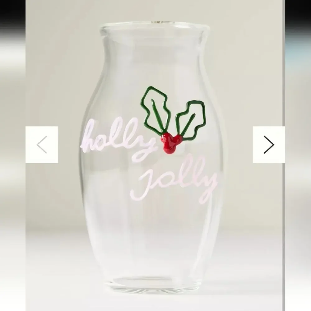 Anthropologie Festive Holiday Word-Play Glass Vase